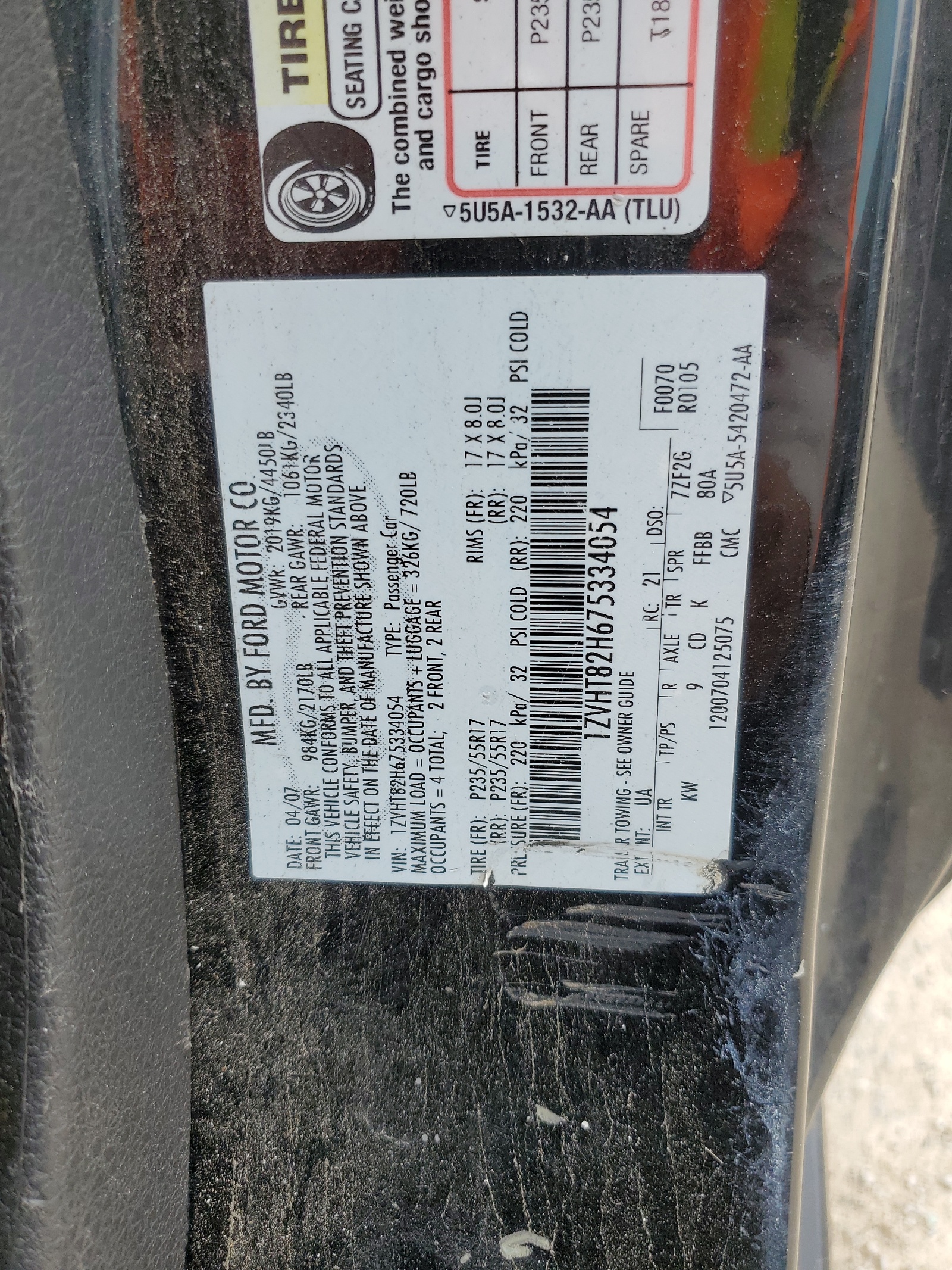 1ZVHT82H675334054 2007 Ford Mustang Gt