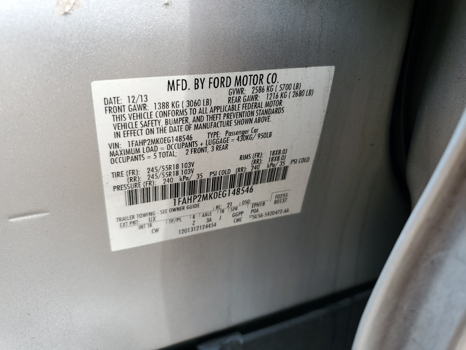 1FAHP2MK0EG148546 2014 Ford Taurus Police Interceptor