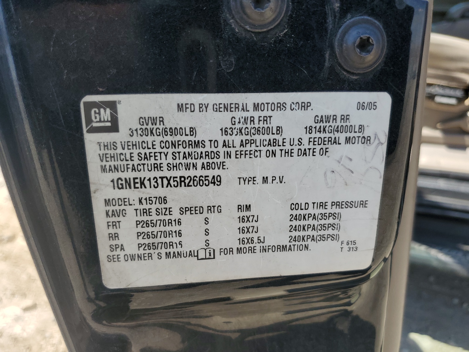 1GNEK13TX5R266549 2005 Chevrolet Tahoe K1500