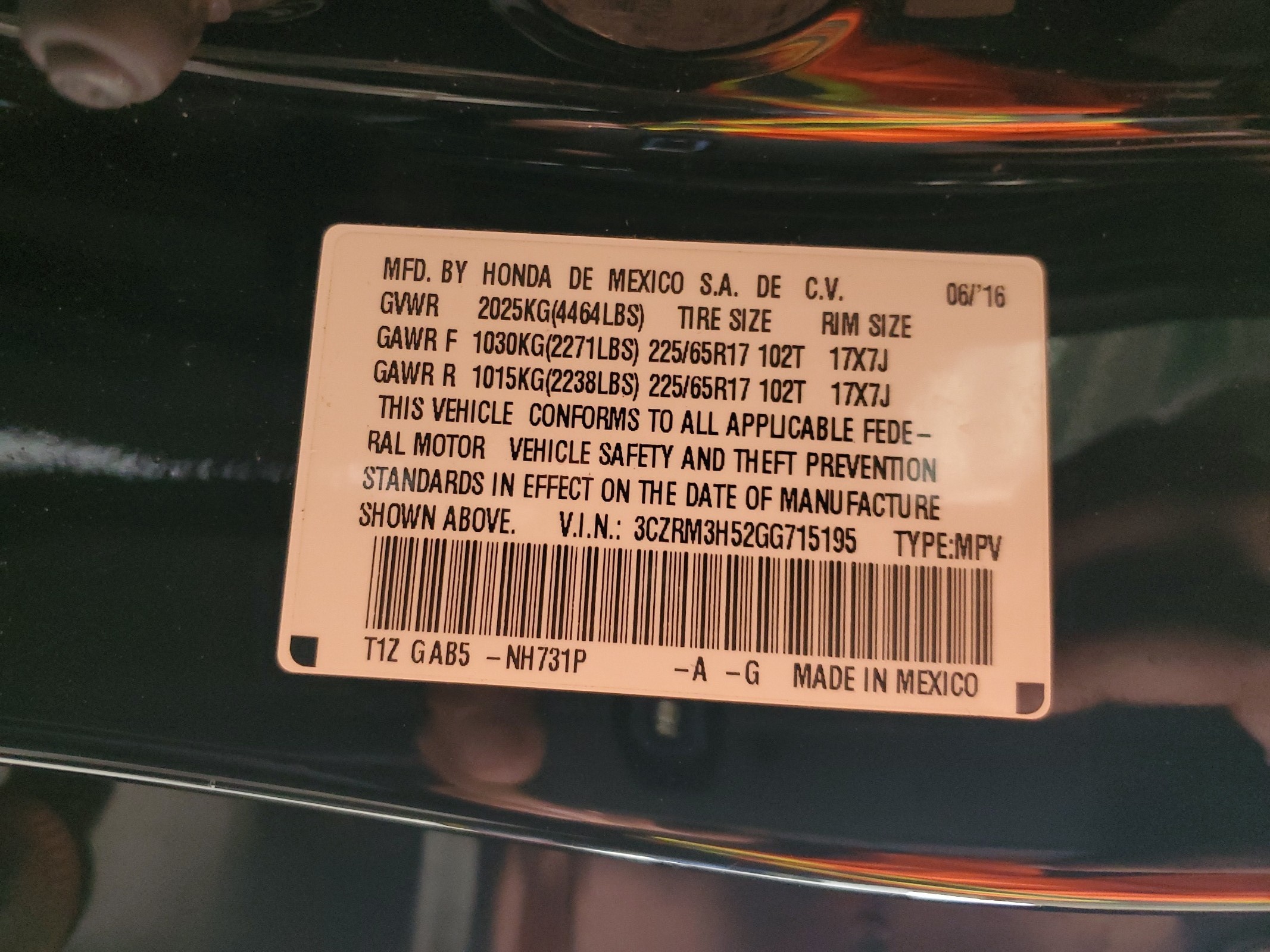 3CZRM3H52GG715195 2016 Honda Cr-V Ex