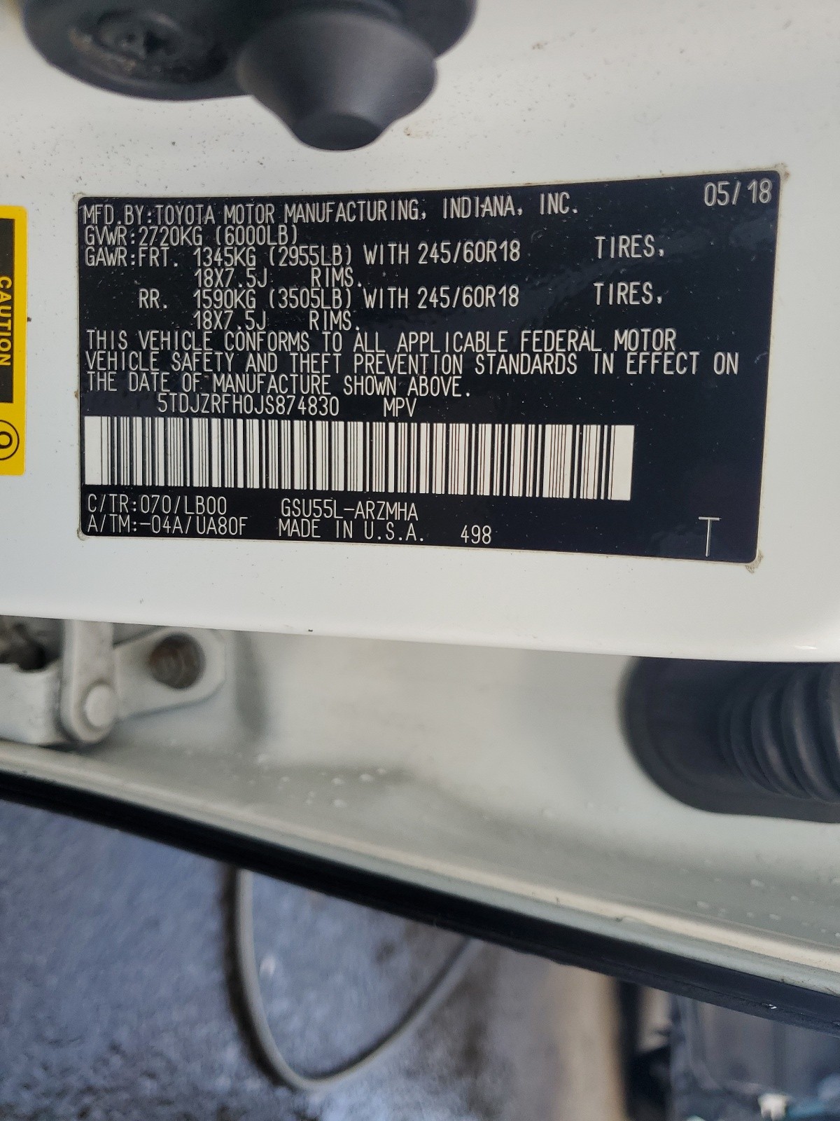 5TDJZRFH0JS874830 2018 Toyota Highlander Se