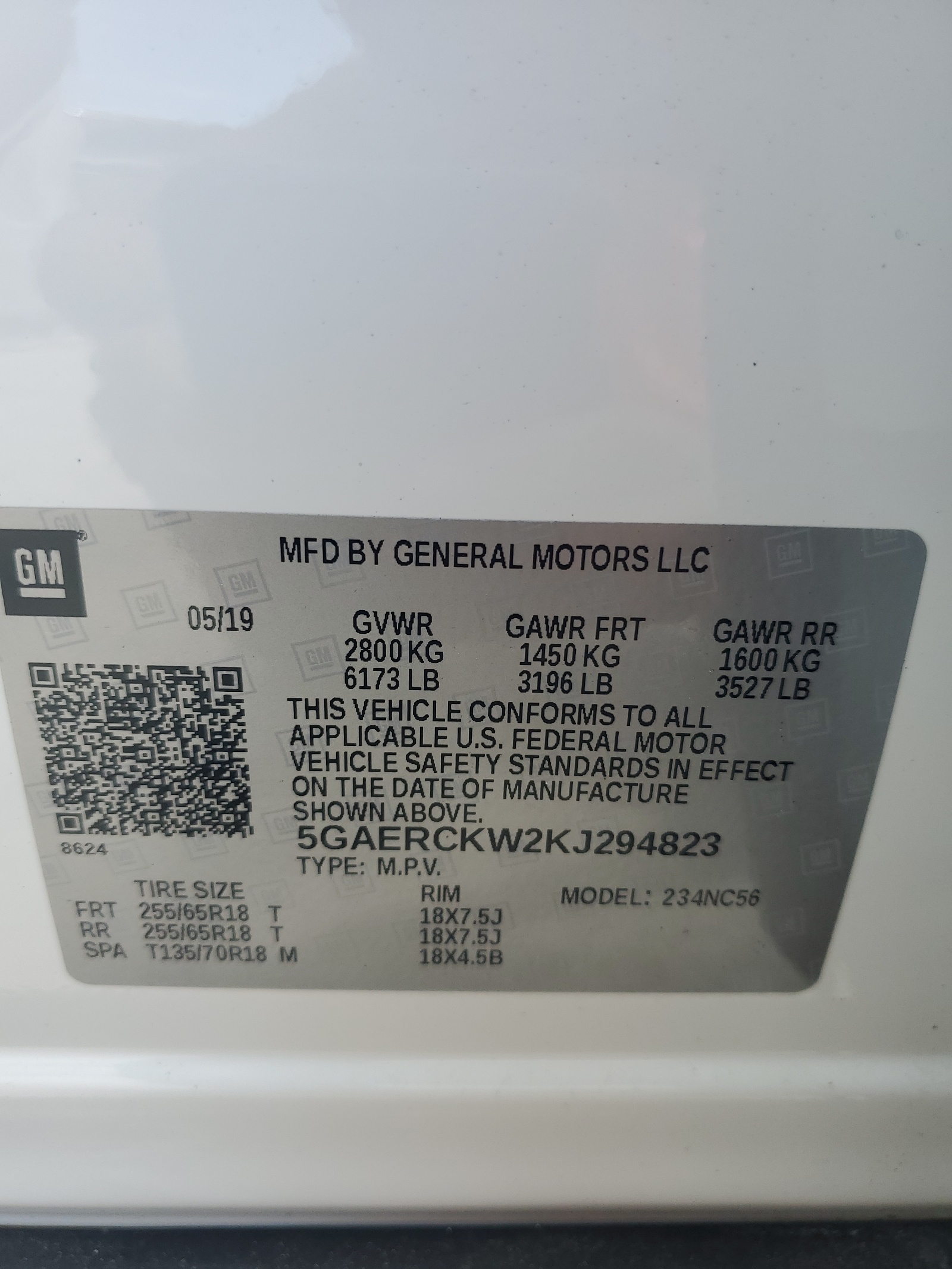 5GAERCKW2KJ294823 2019 Buick Enclave Premium