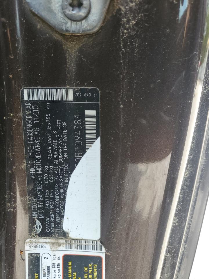 2011 Mini Cooper VIN: WMWSU3C50BT094384 Lot: 62890064