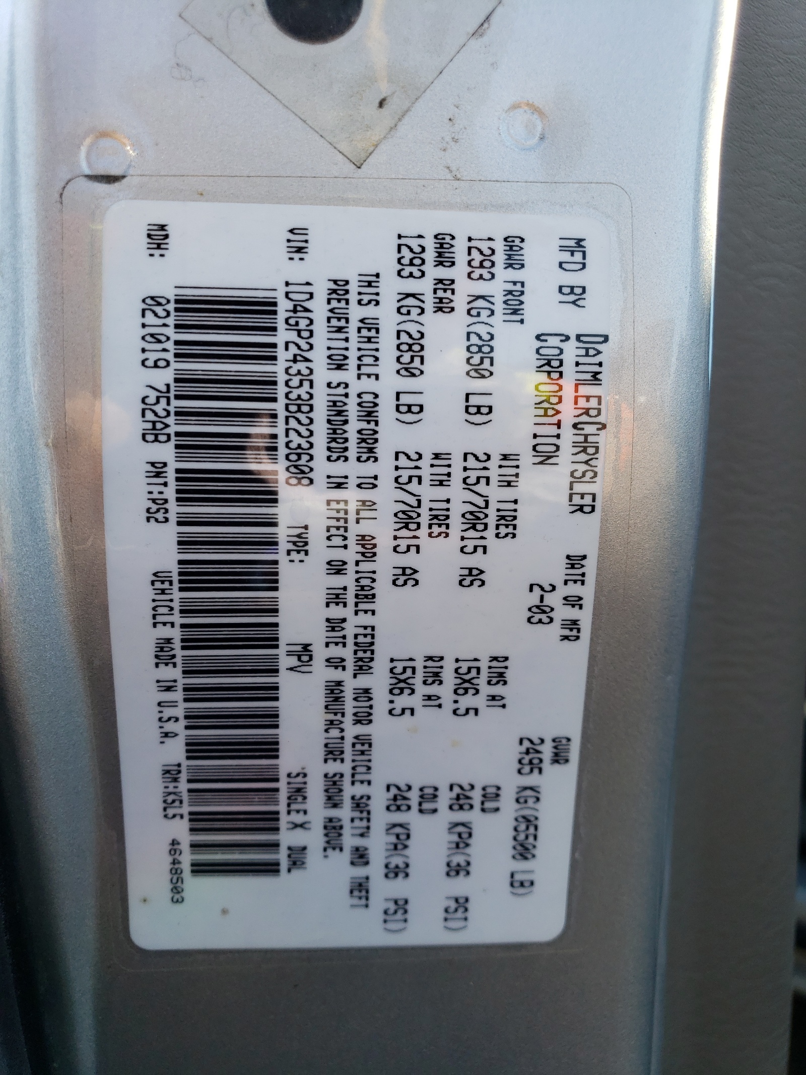 1D4GP24353B223608 2003 Dodge Grand Caravan Se