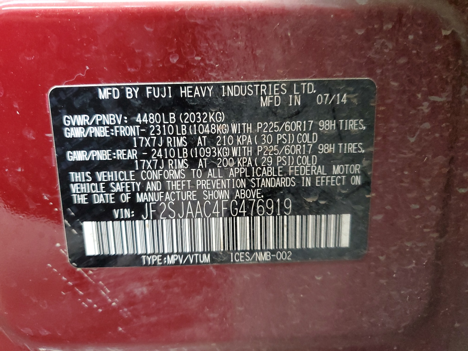 JF2SJAAC4FG476919 2015 Subaru Forester 2.5I