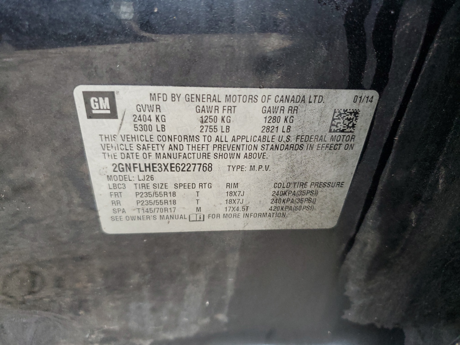 2GNFLHE3XE6227768 2014 Chevrolet Equinox Ltz