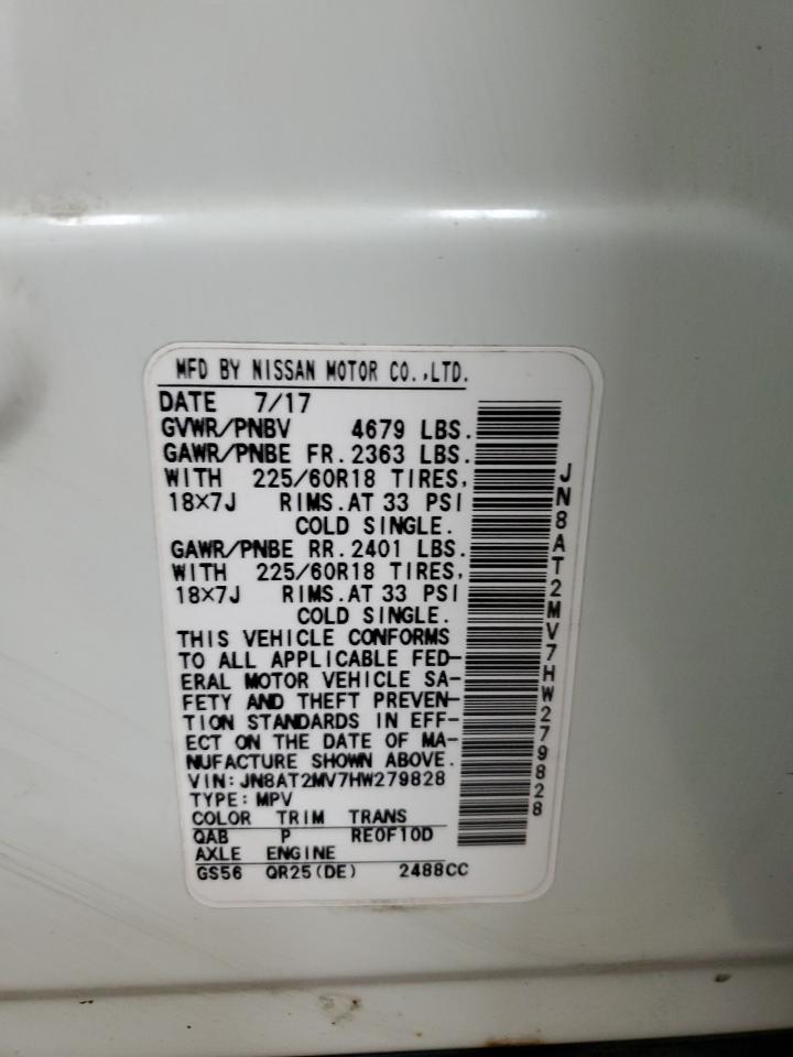 2017 Nissan Rogue S VIN: JN8AT2MV7HW279828 Lot: 64822254