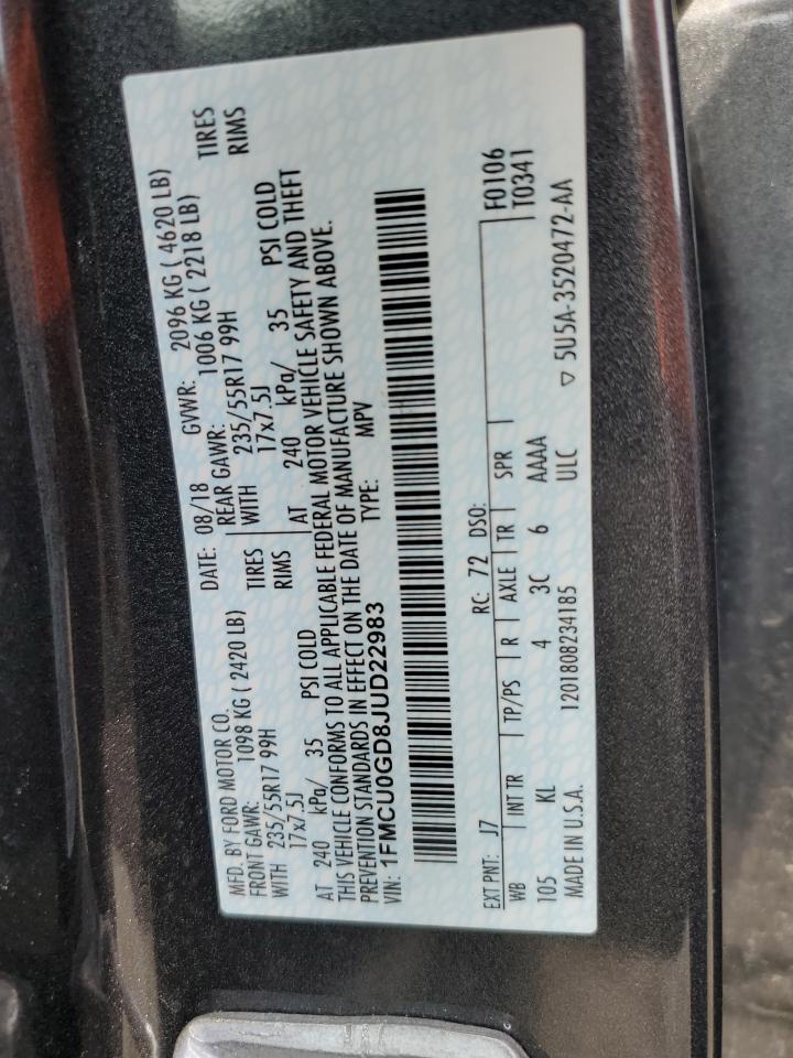 2018 Ford Escape Se VIN: 1FMCU0GD8JUD22983 Lot: 65270224