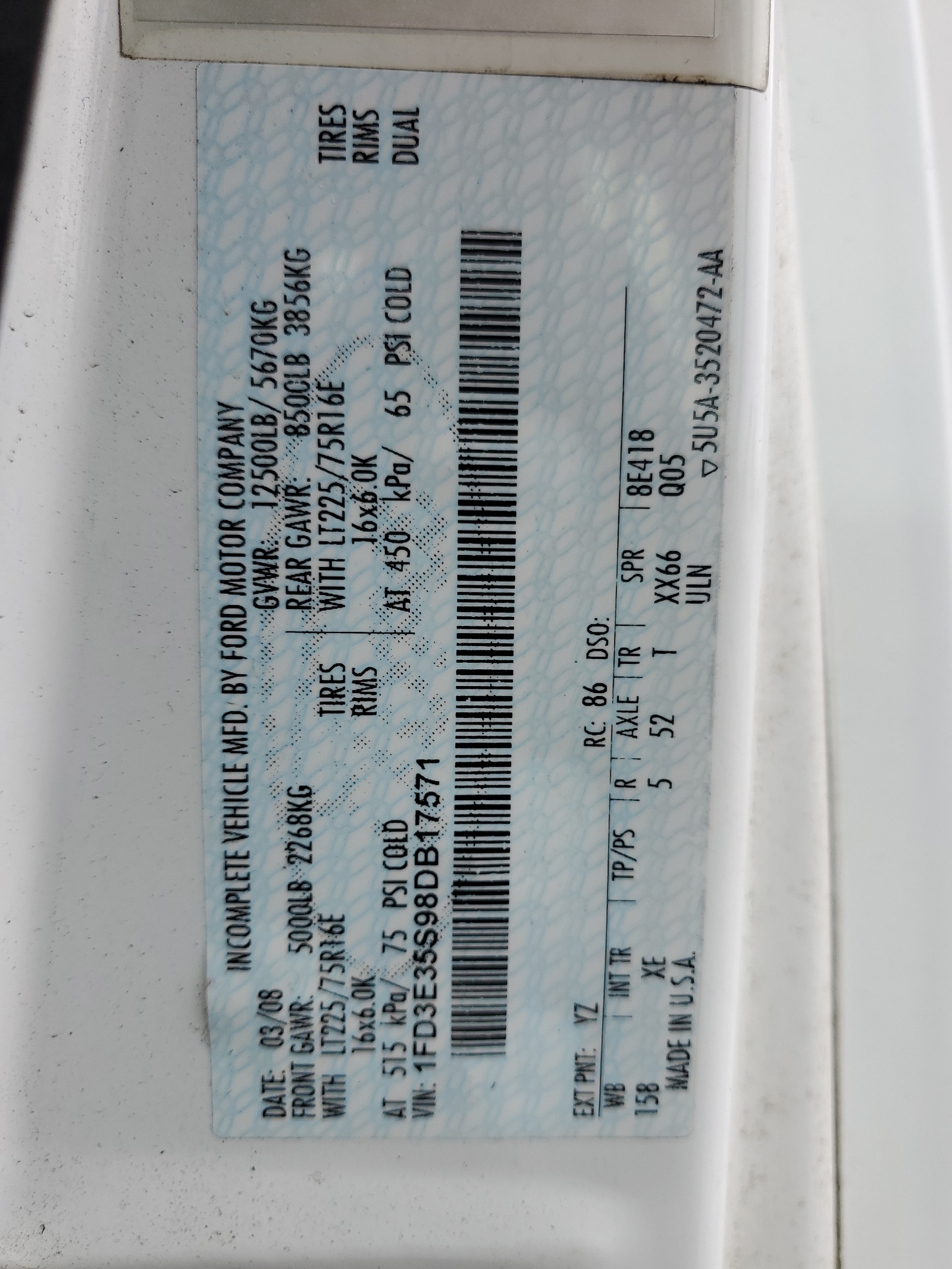 1FD3E35S98DB17571 2008 Ford Econoline E350 Super Duty Cutaway Van