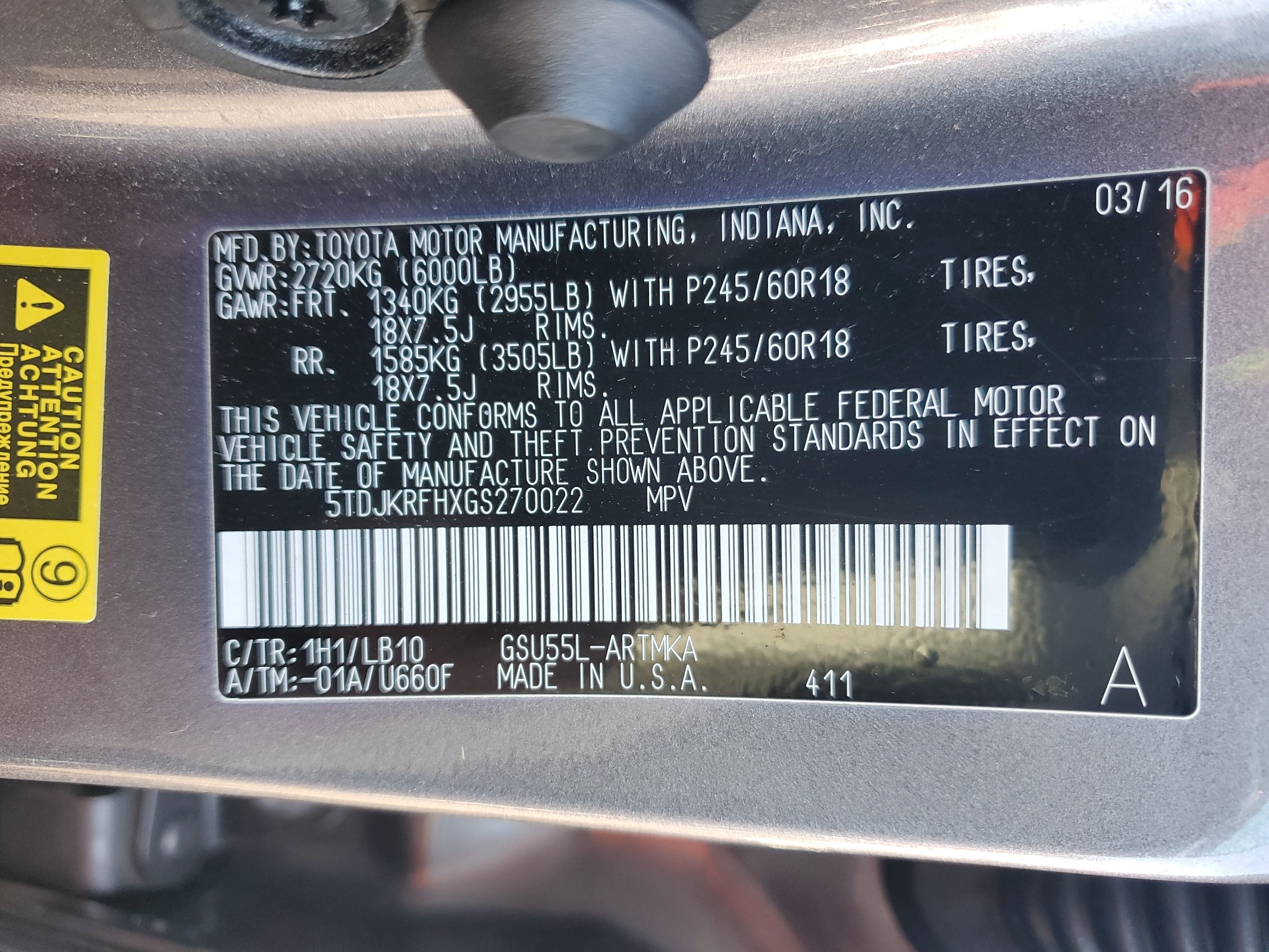 5TDJKRFHXGS270022 2016 Toyota Highlander Xle