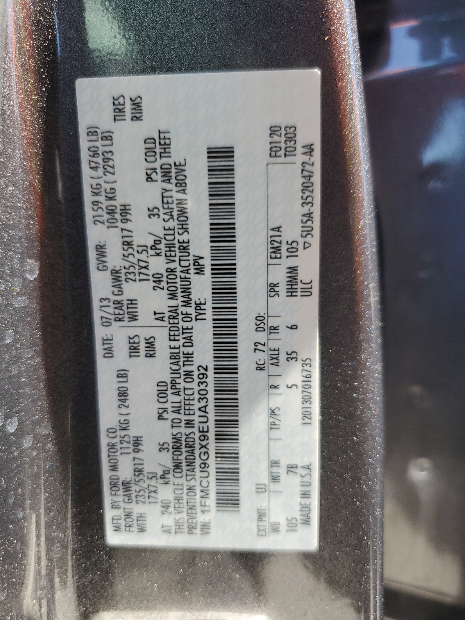 1FMCU9GX9EUA30392 2014 Ford Escape Se