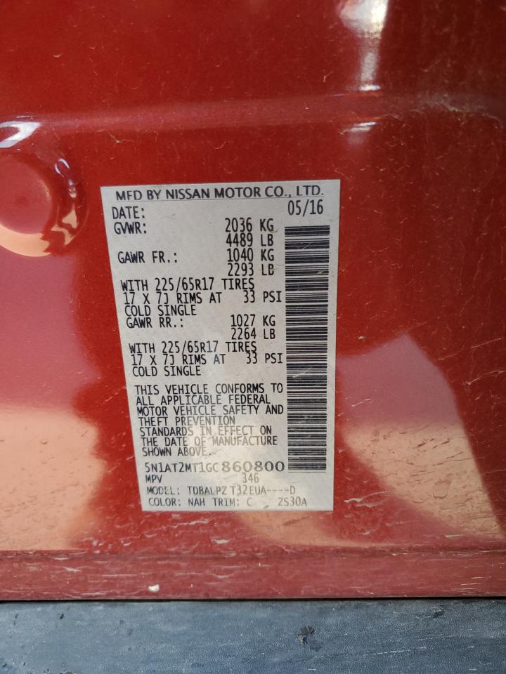 2016 Nissan Rogue S VIN: 5N1AT2MT1GC860800 Lot: 63756394