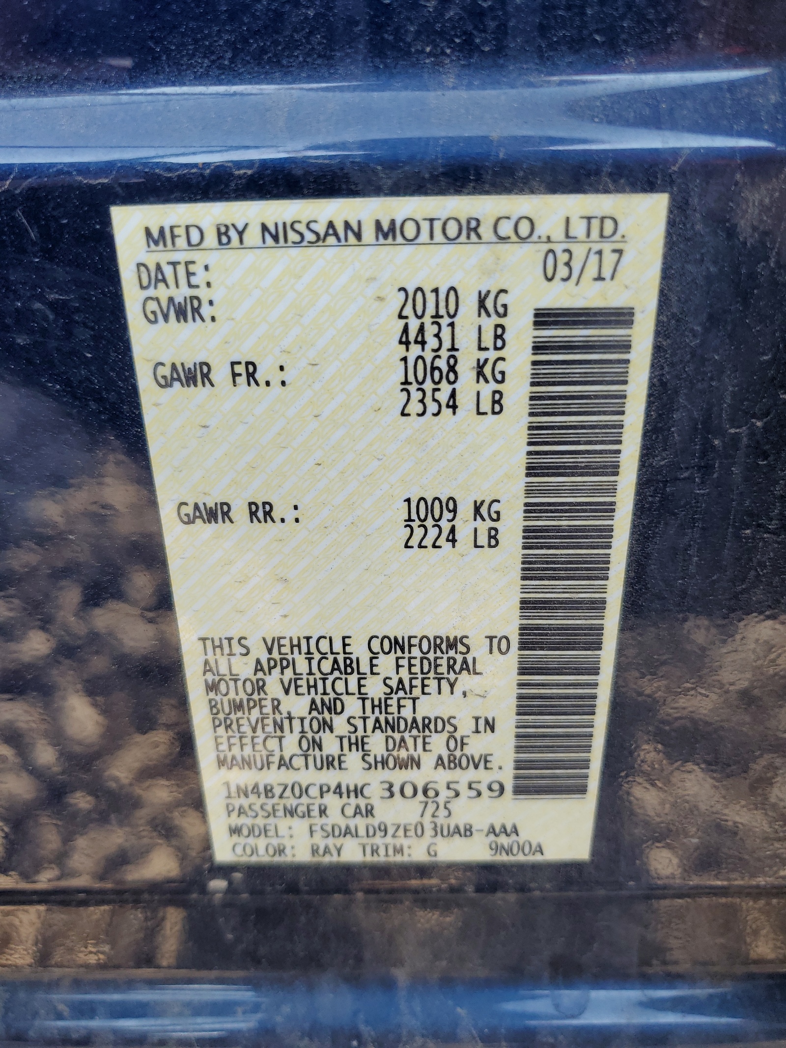 1N4BZ0CP4HC306559 2017 Nissan Leaf S