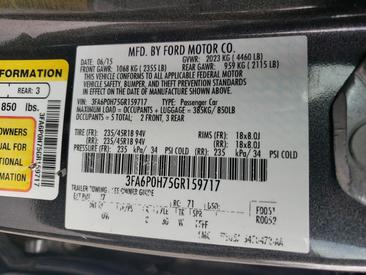 2016 Ford Fusion Se VIN: 3FA6P0H75GR159717 Lot: 62616534