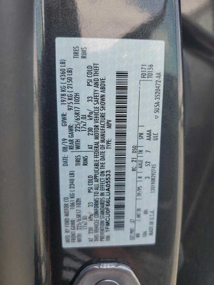 2020 Ford Escape S VIN: 1FMCU0F66LUA05533 Lot: 65342814