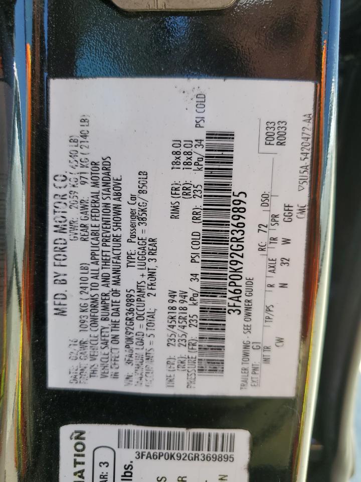 2016 Ford Fusion Titanium VIN: 3FA6P0K92GR369895 Lot: 61734104