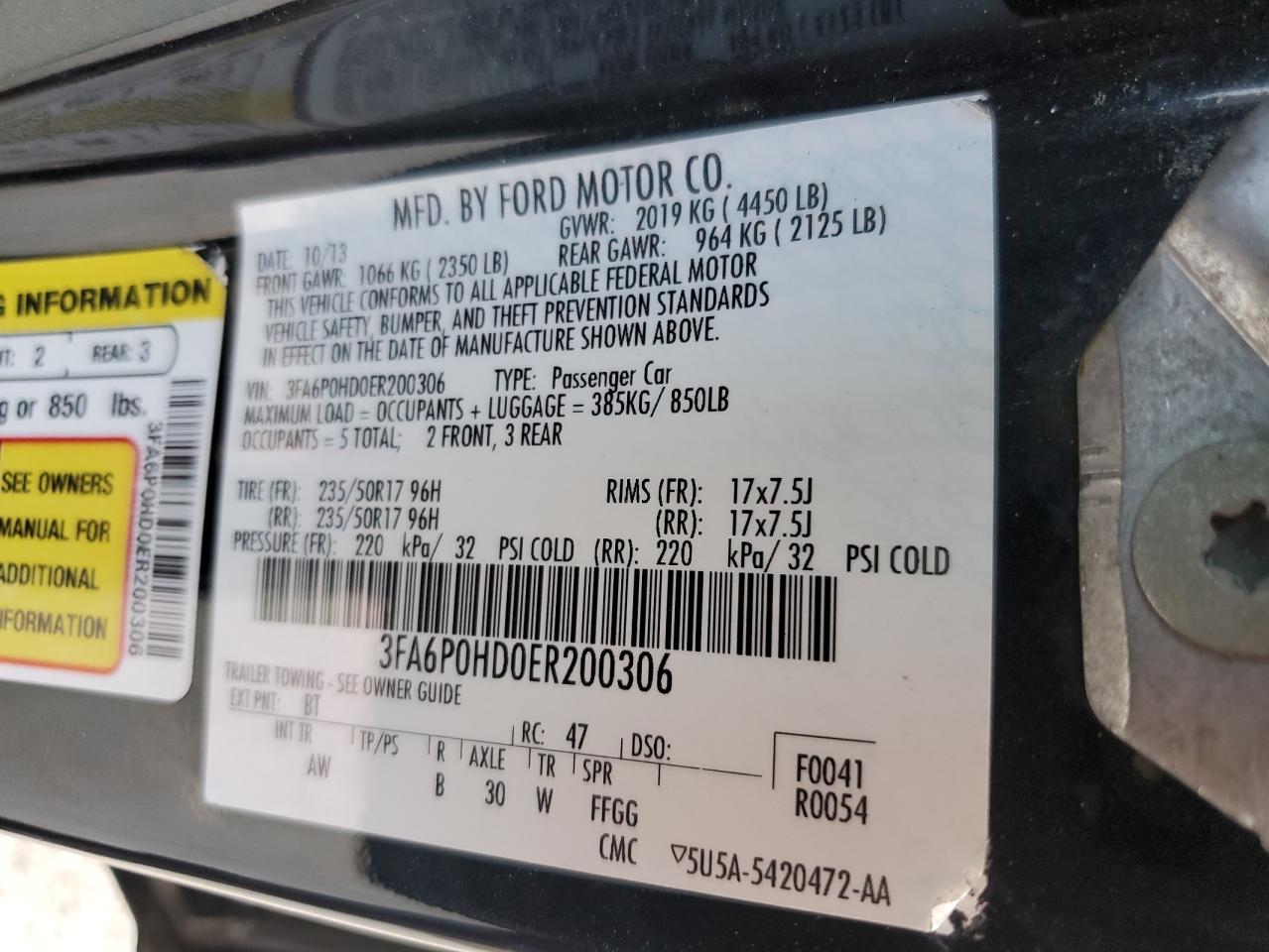 2014 Ford Fusion Se VIN: 3FA6P0HD0ER200306 Lot: 61532374