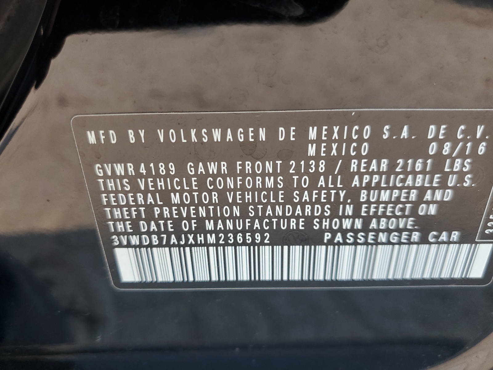3VWDB7AJXHM236592 2017 Volkswagen Jetta Se
