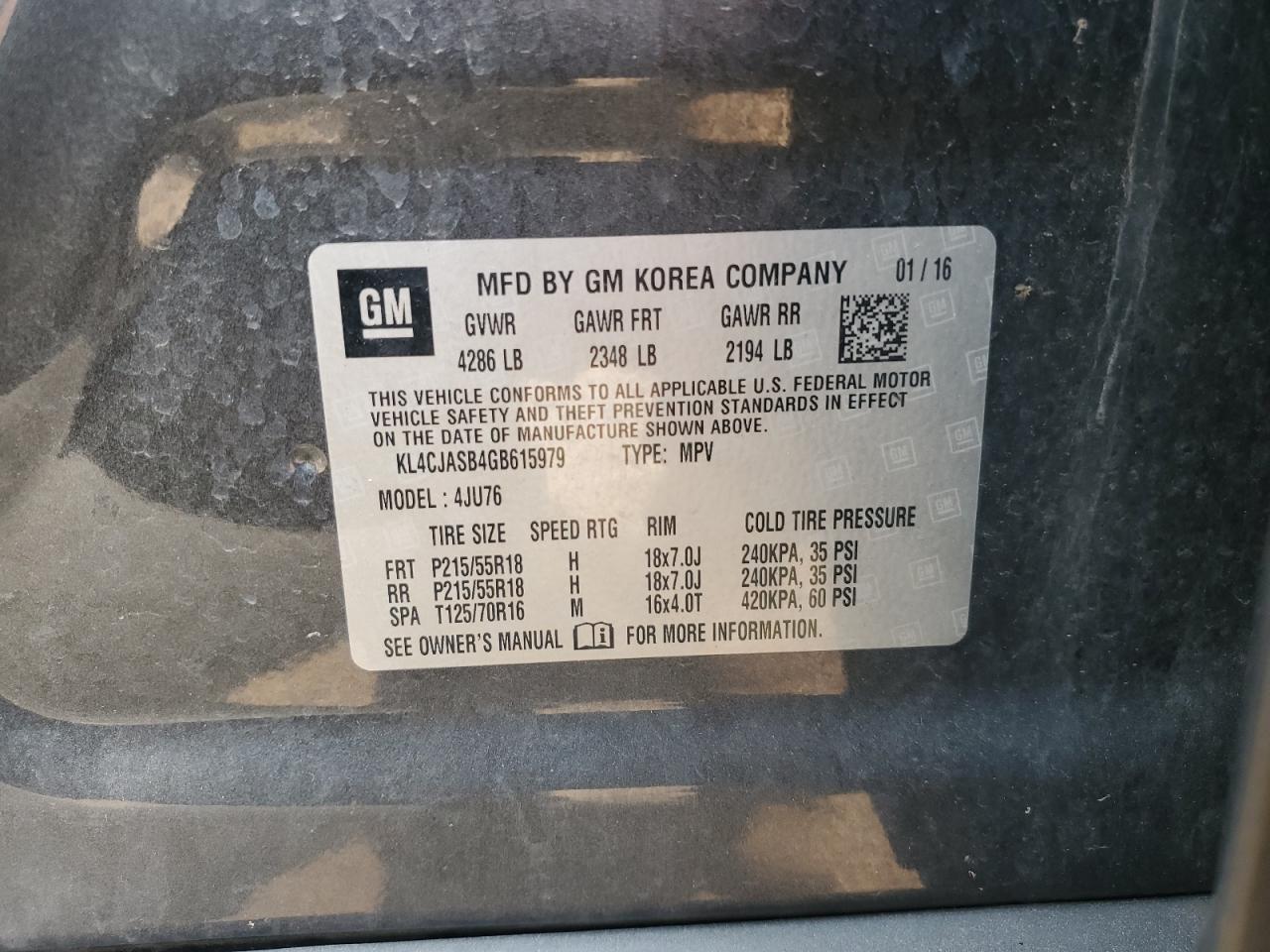 2016 Buick Encore VIN: KL4CJASB4GB615979 Lot: 64166234