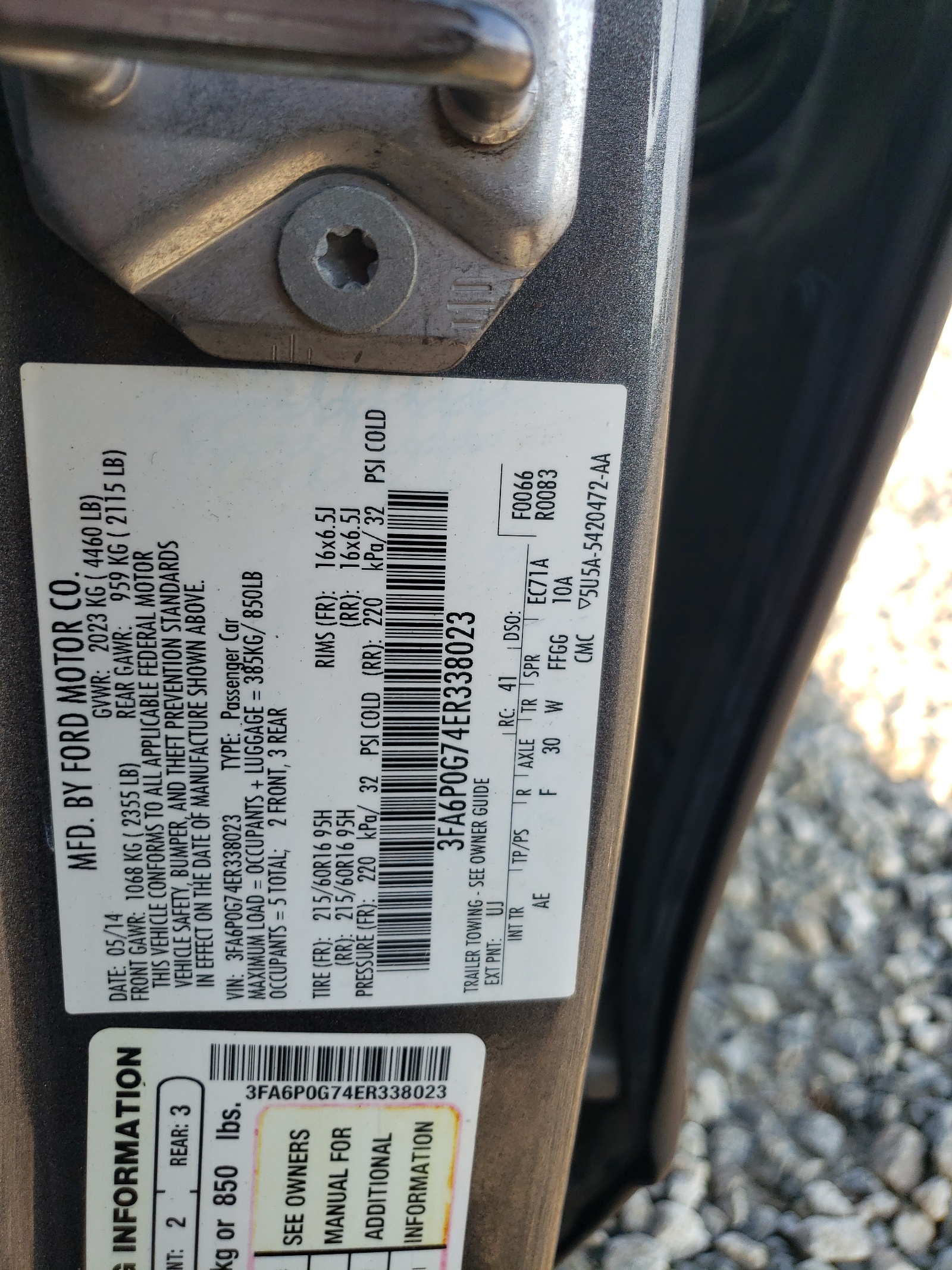 3FA6P0G74ER338023 2014 Ford Fusion S