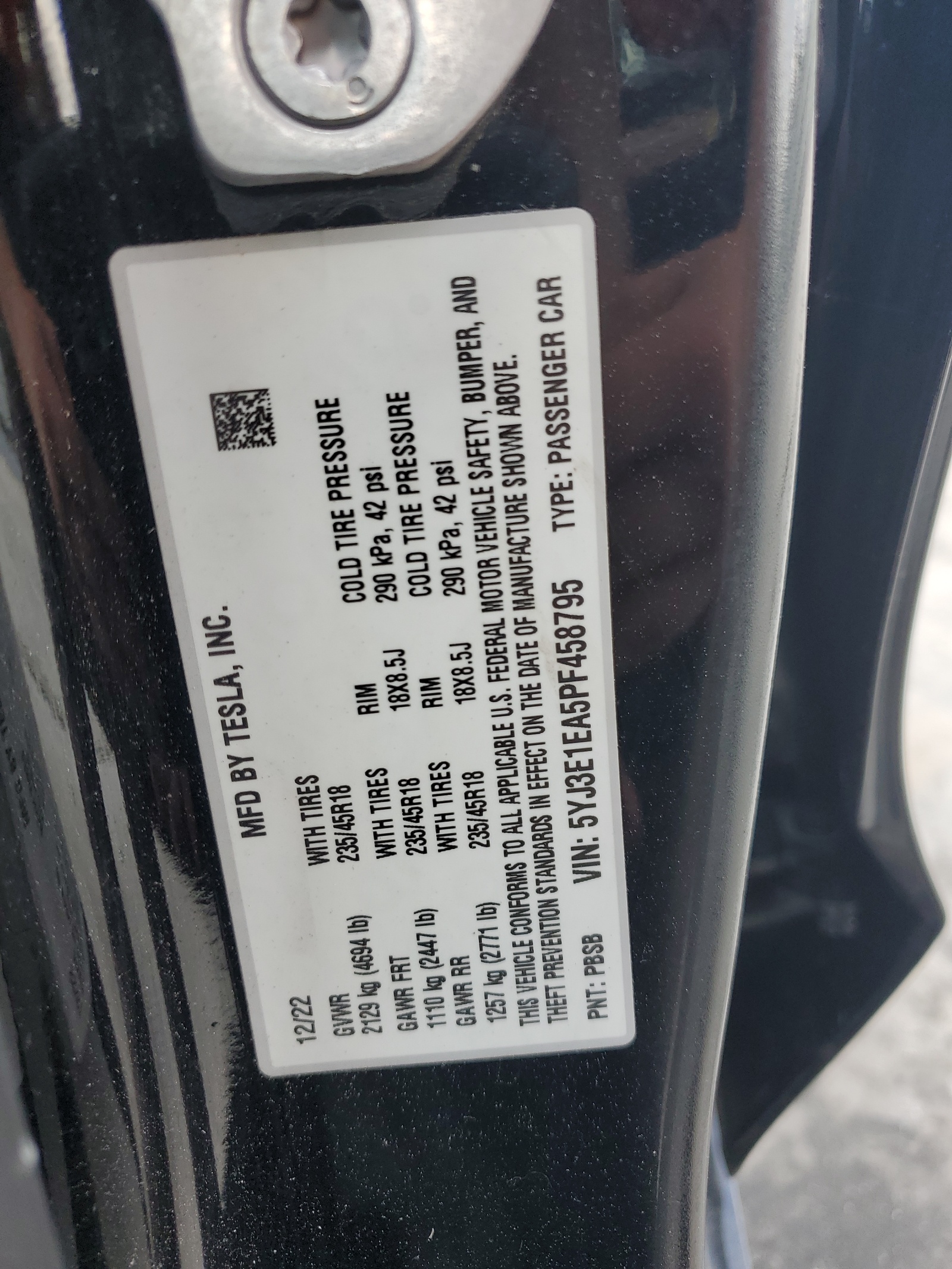 5YJ3E1EA5PF458795 2023 Tesla Model 3