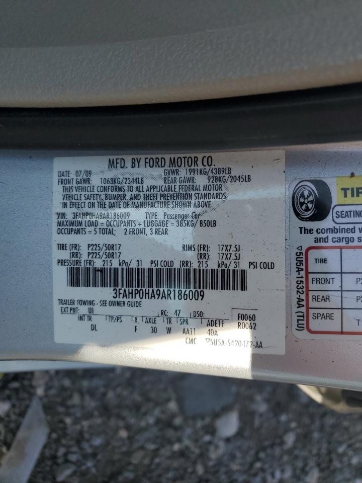 2010 Ford Fusion Se VIN: 3FAHP0HA9AR186009 Lot: 63881474