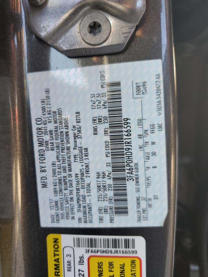 2018 Ford Fusion Se VIN: 3FA6P0HD9JR166599 Lot: 63066754