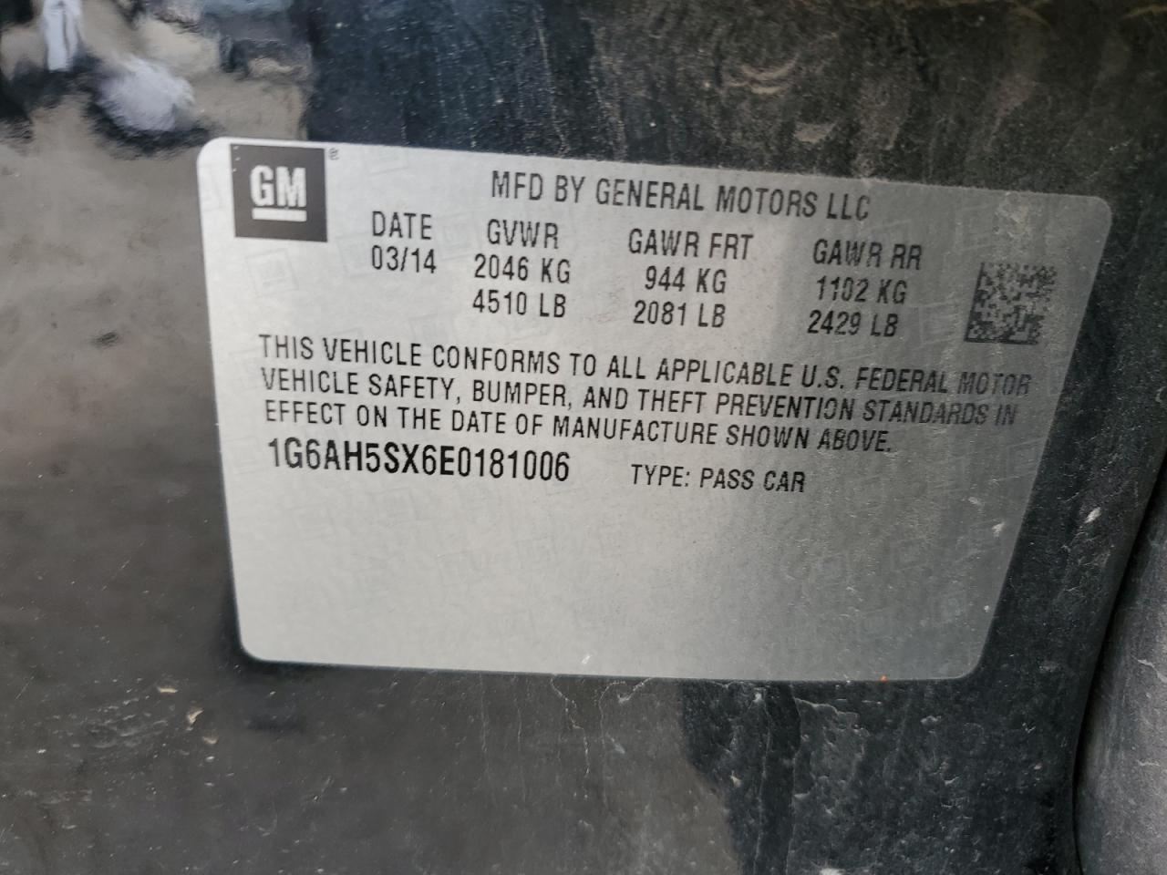 2014 Cadillac Ats Luxury VIN: 1G6AH5SX6E0181006 Lot: 62253214