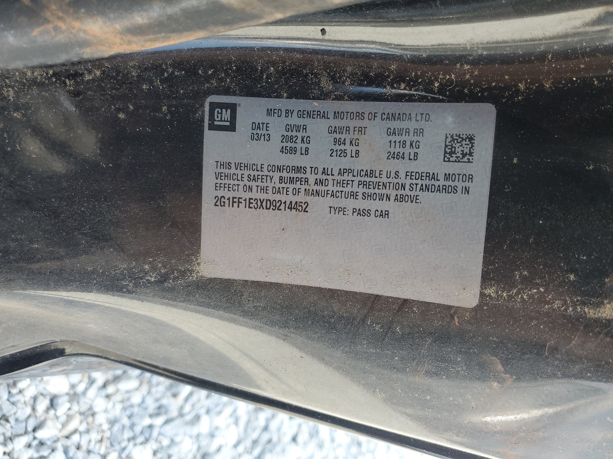 2G1FF1E3XD9214452 2013 Chevrolet Camaro Lt