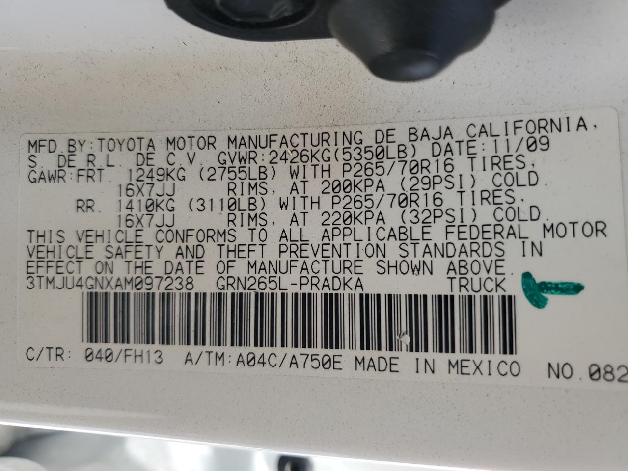 2010 Toyota Tacoma Double Cab Prerunner VIN: 3TMJU4GNXAM097238 Lot: 63450284