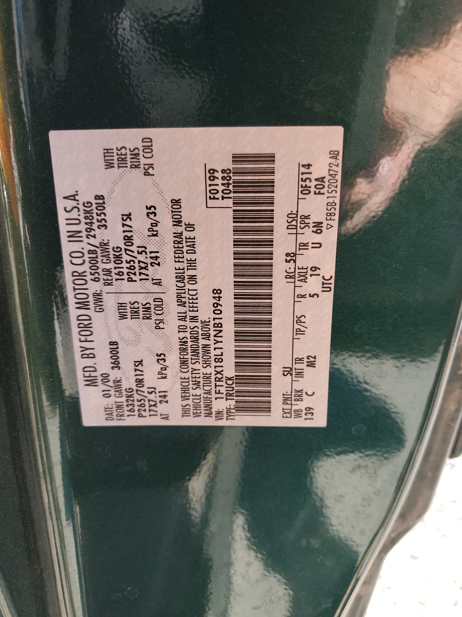 1FTRX18L1YNB10948 2000 Ford F150