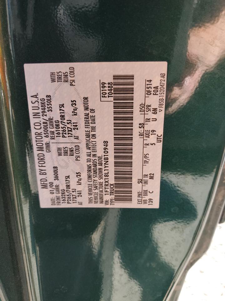 2000 Ford F150 VIN: 1FTRX18L1YNB10948 Lot: 62958944