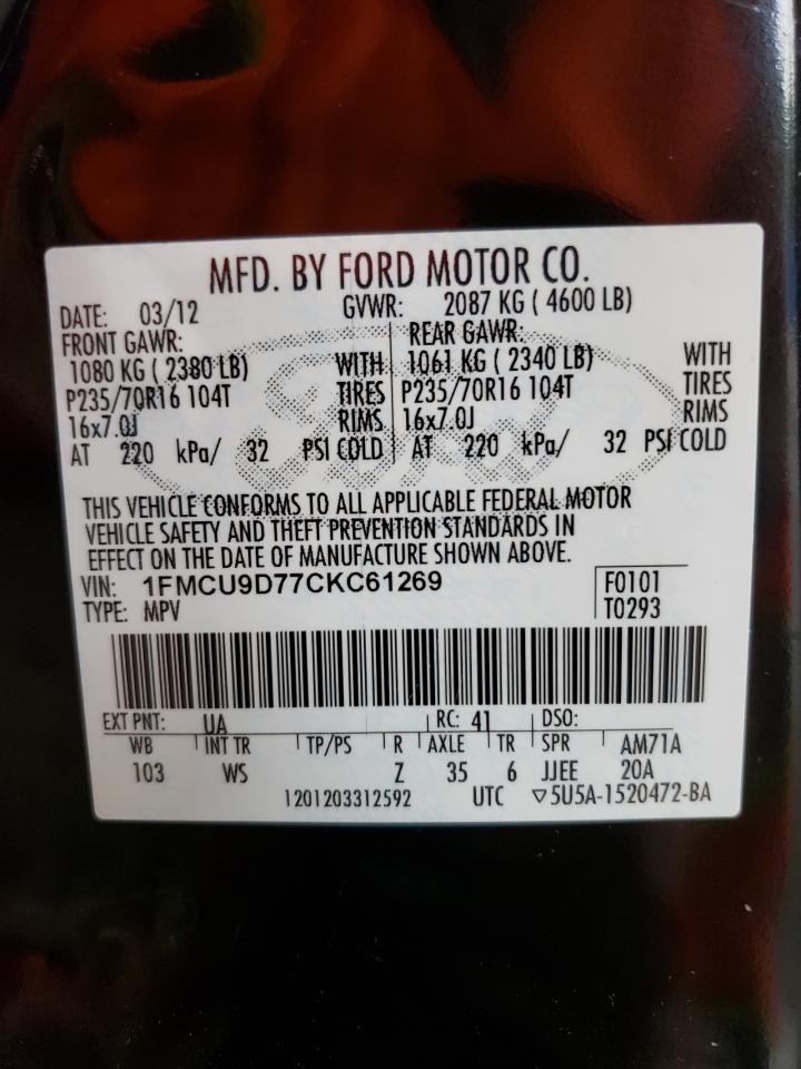 2012 Ford Escape Xlt VIN: 1FMCU9D77CKC61269 Lot: 65169444