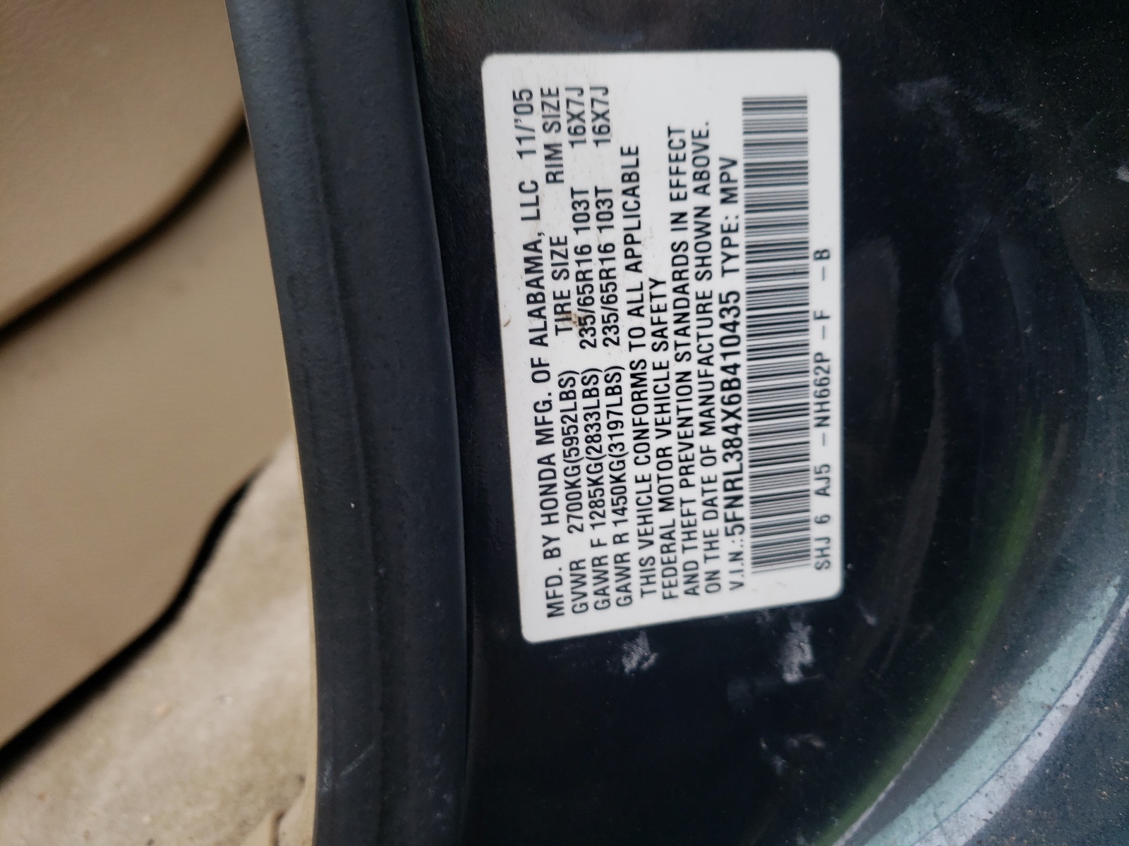 5FNRL384X6B410435 2006 Honda Odyssey Ex
