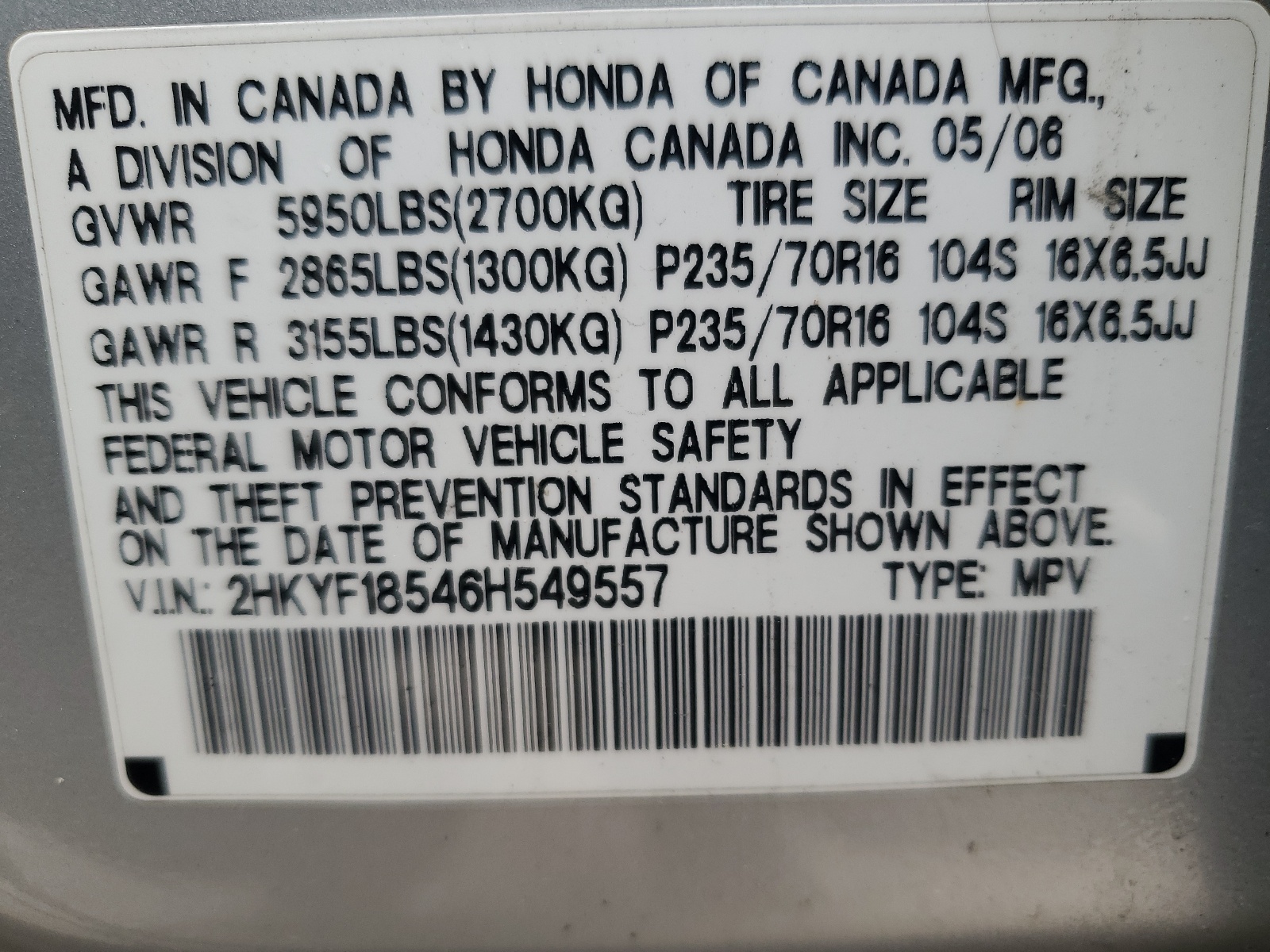 2HKYF18546H549557 2006 Honda Pilot Ex