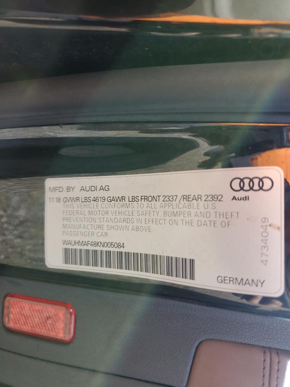 WAUHMAF48KN005084 2019 Audi A4 Premium Plus