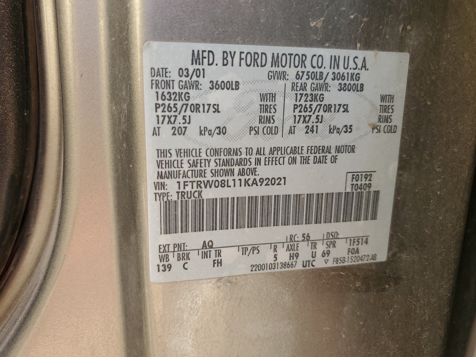 1FTRW08L11KA92021 2001 Ford F150 Supercrew