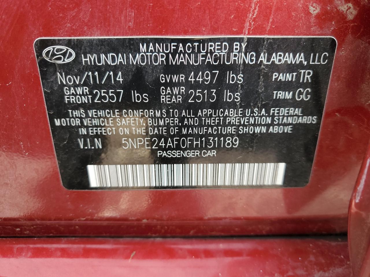 2015 Hyundai Sonata Se VIN: 5NPE24AF0FH131189 Lot: 64688174