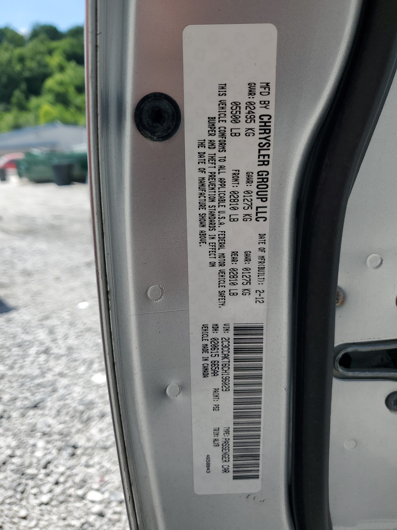 2C3CCAKT6CH196029 2012 Chrysler 300C