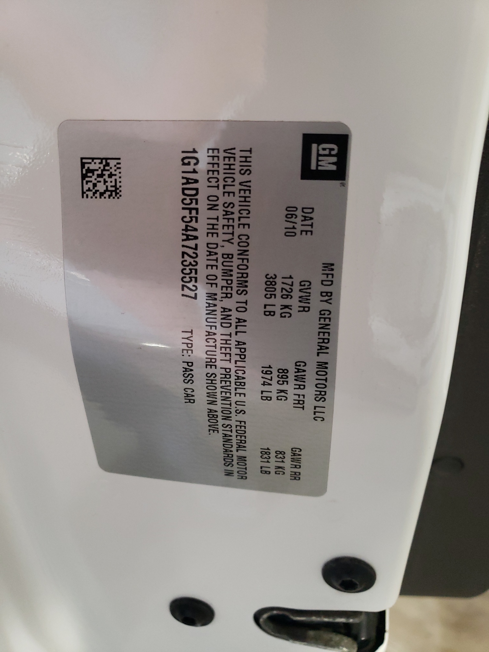 1G1AD5F54A7235527 2010 Chevrolet Cobalt 1Lt