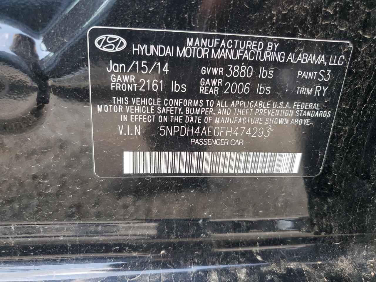 2014 Hyundai Elantra Se VIN: 5NPDH4AE0EH474293 Lot: 60648484