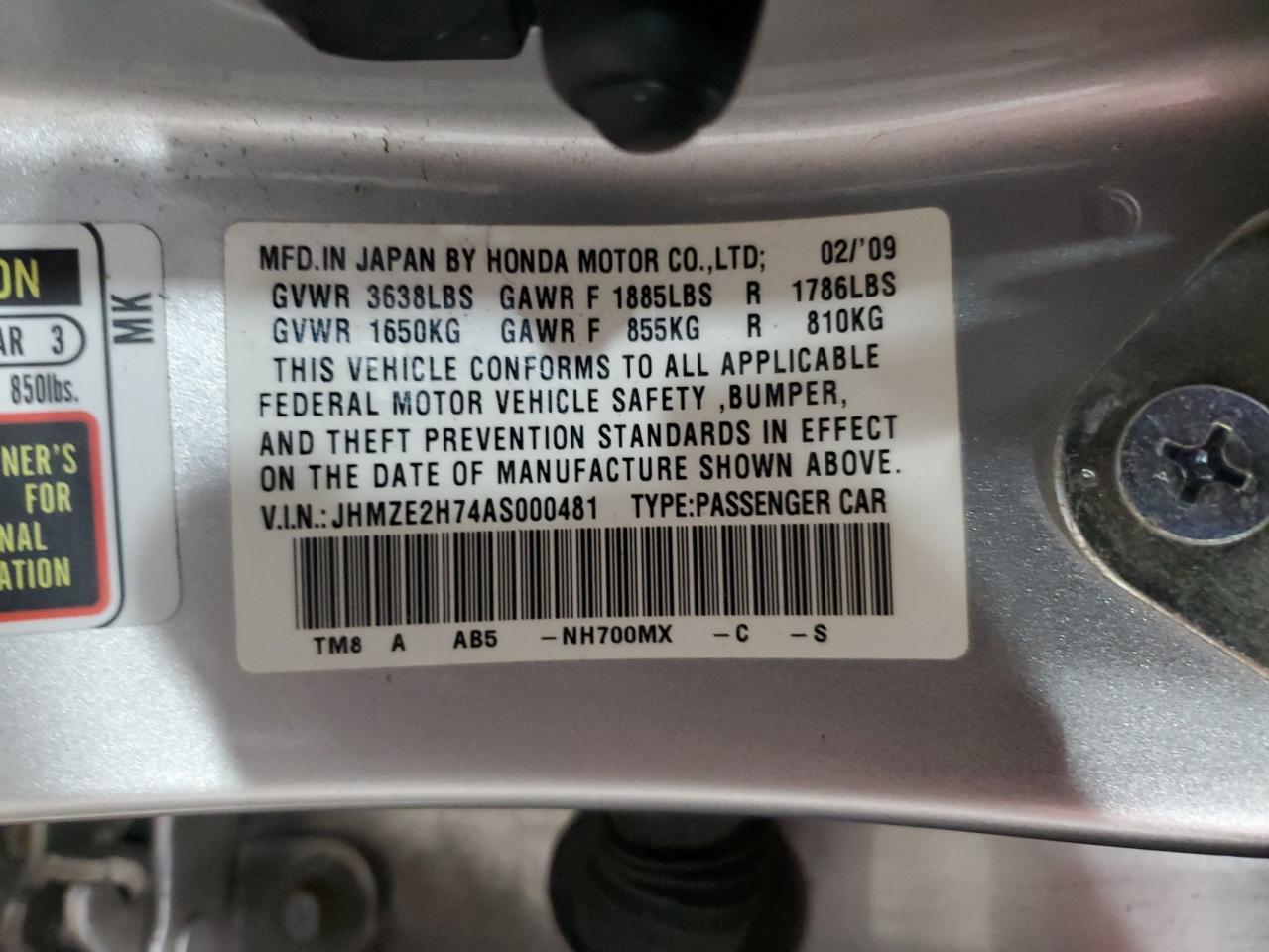 JHMZE2H74AS000481 2010 Honda Insight Ex