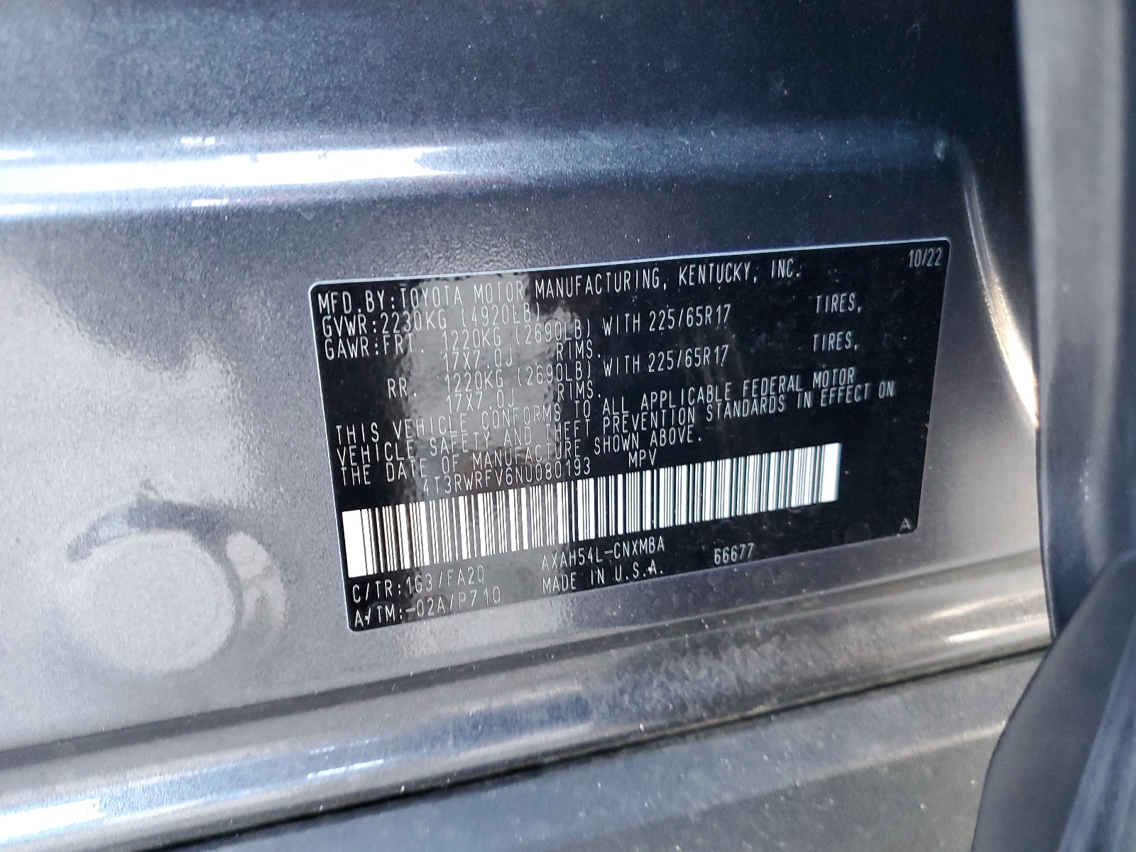 4T3RWRFV6NU080193 2022 Toyota Rav4 Xle