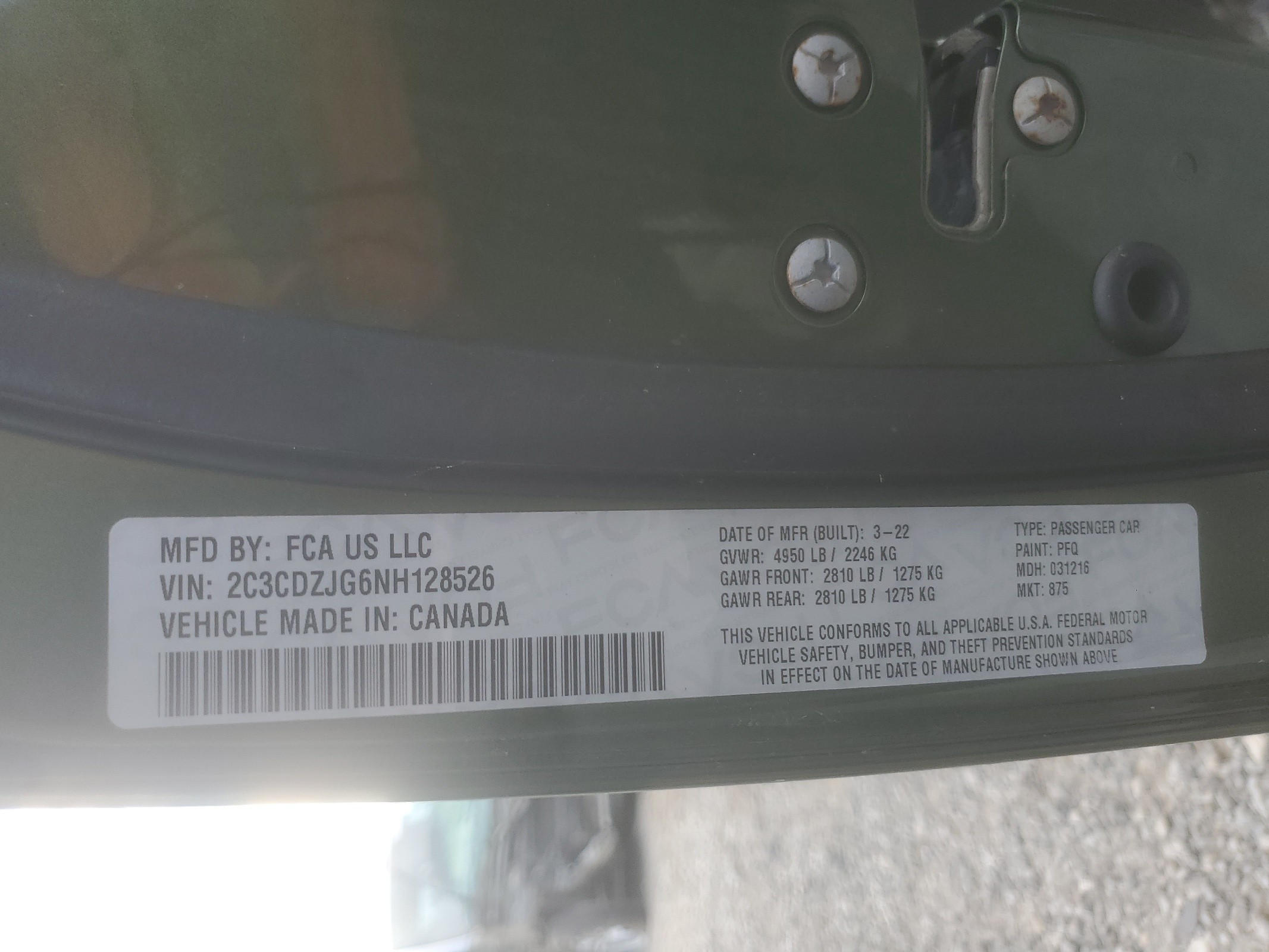 2C3CDZJG6NH128526 2022 Dodge Challenger Gt