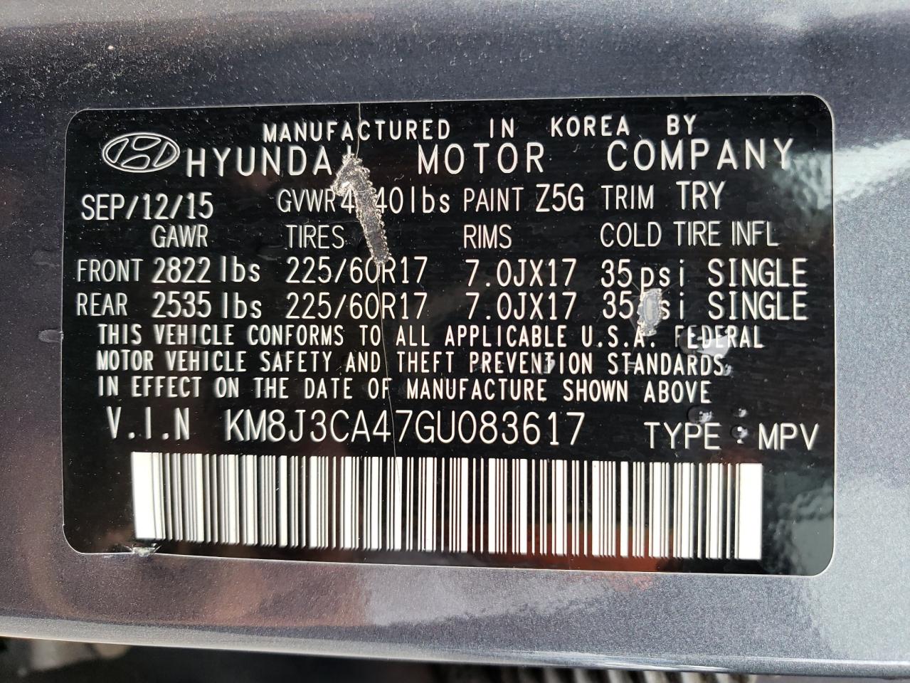 2016 Hyundai Tucson Limited VIN: KM8J3CA47GU083617 Lot: 64238774