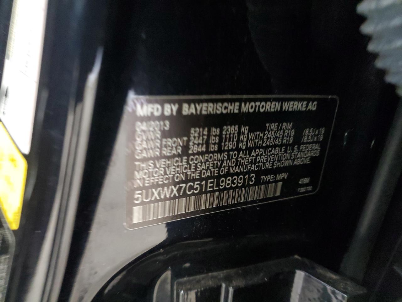 2014 BMW X3 xDrive35I VIN: 5UXWX7C51EL983913 Lot: 64944064