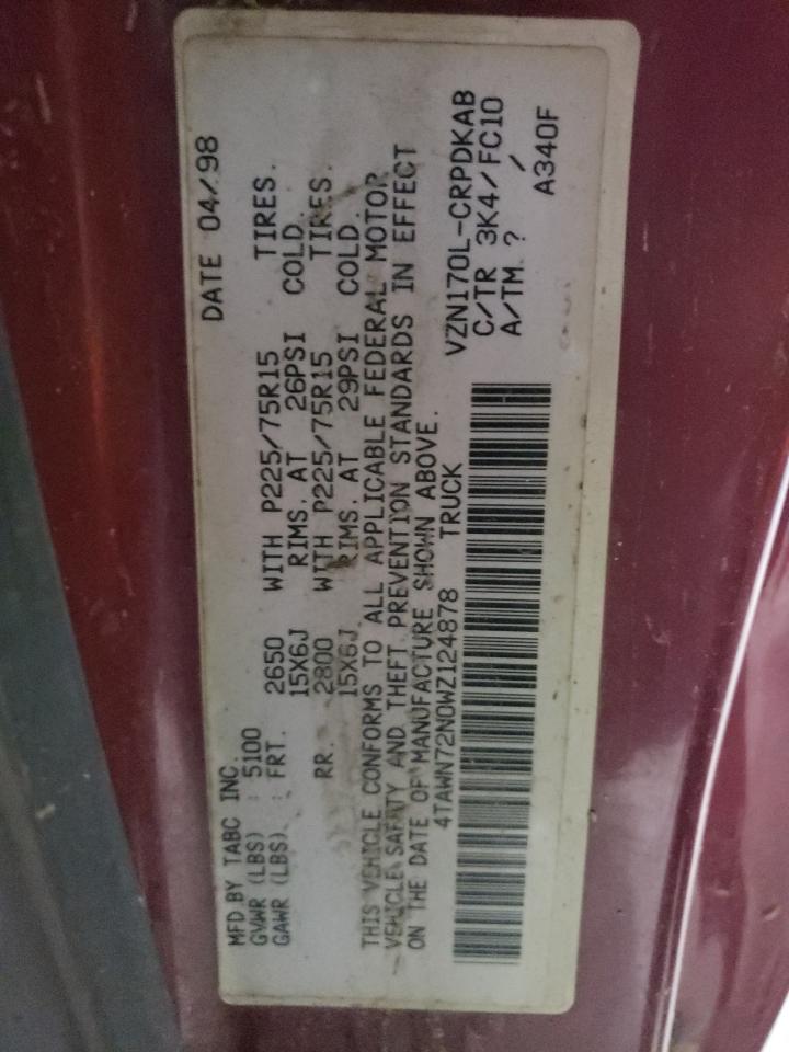 1998 Toyota Tacoma Xtracab VIN: 4TAWN72N0WZ124878 Lot: 63995394