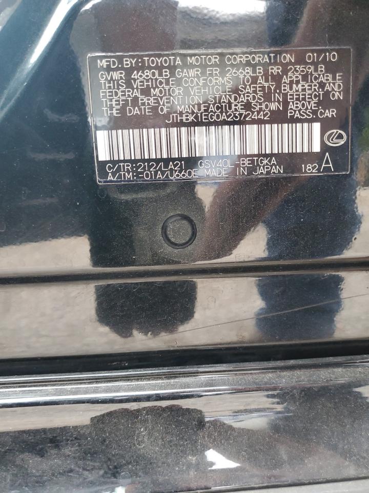 2010 Lexus Es 350 VIN: JTHBK1EG0A2372442 Lot: 63129394