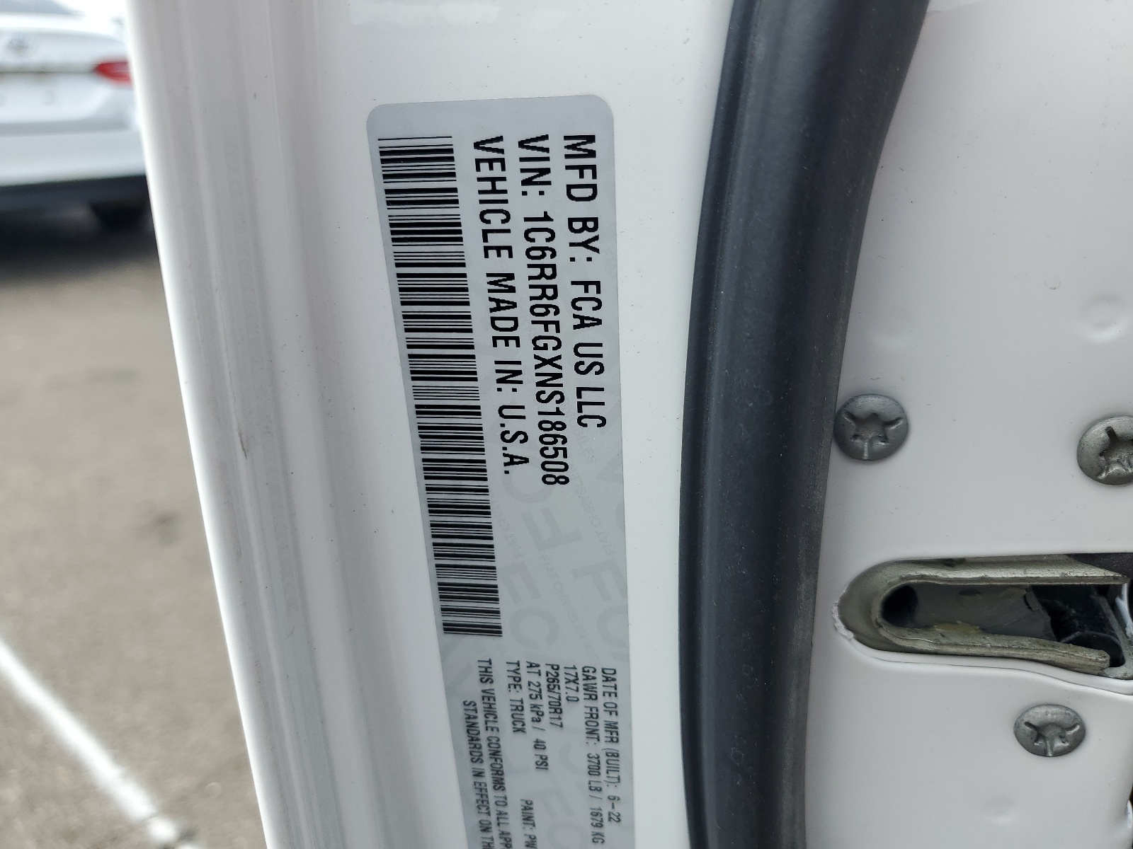 1C6RR6FGXNS186508 2022 Ram 1500 Classic Tradesman