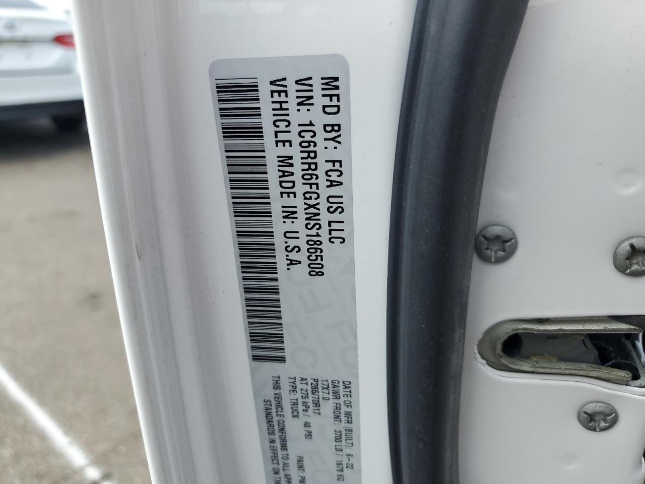 2022 Ram 1500 Classic Tradesman VIN: 1C6RR6FGXNS186508 Lot: 63298034